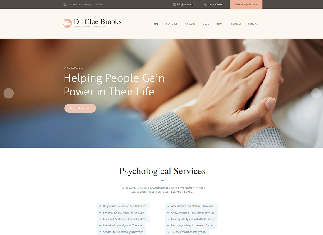Cloe Brooks |  Psicología, asesoramiento y tema de WordPress médico + RTL