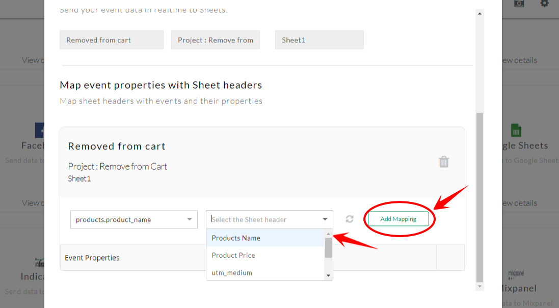 Example showing all the product traits shared from CustomerLabs CDP to Google Sheet