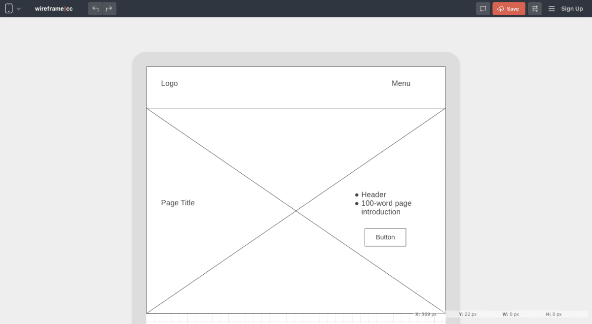 Wireframe.cc wireframe for mobile page layout