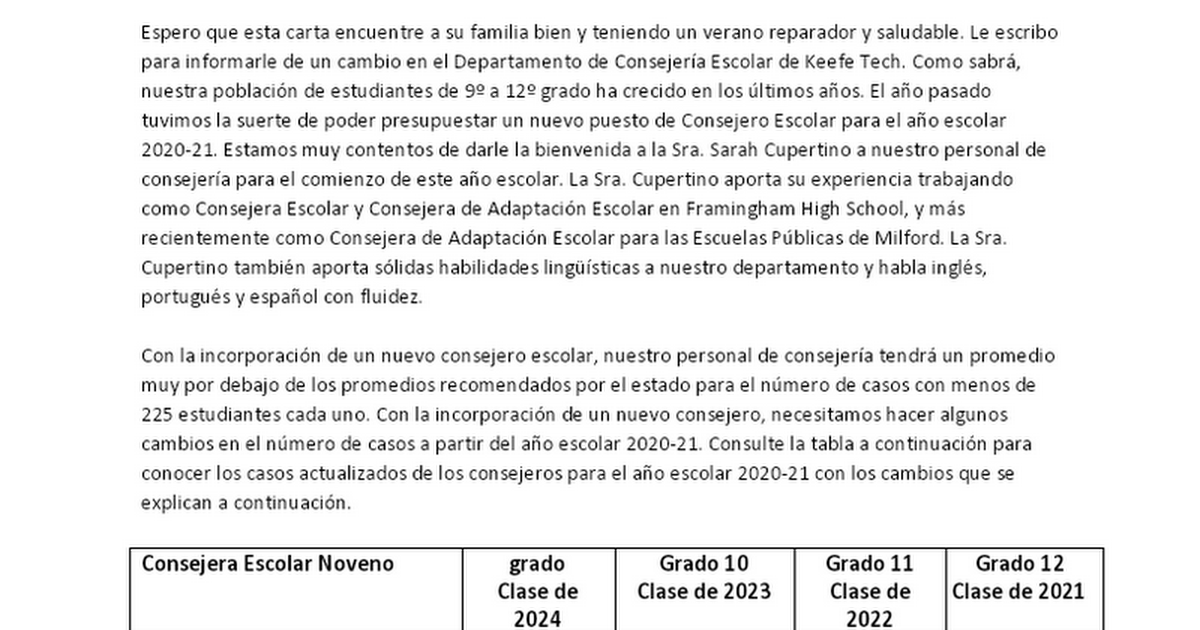 Counselor change letter Spanish - 2020
