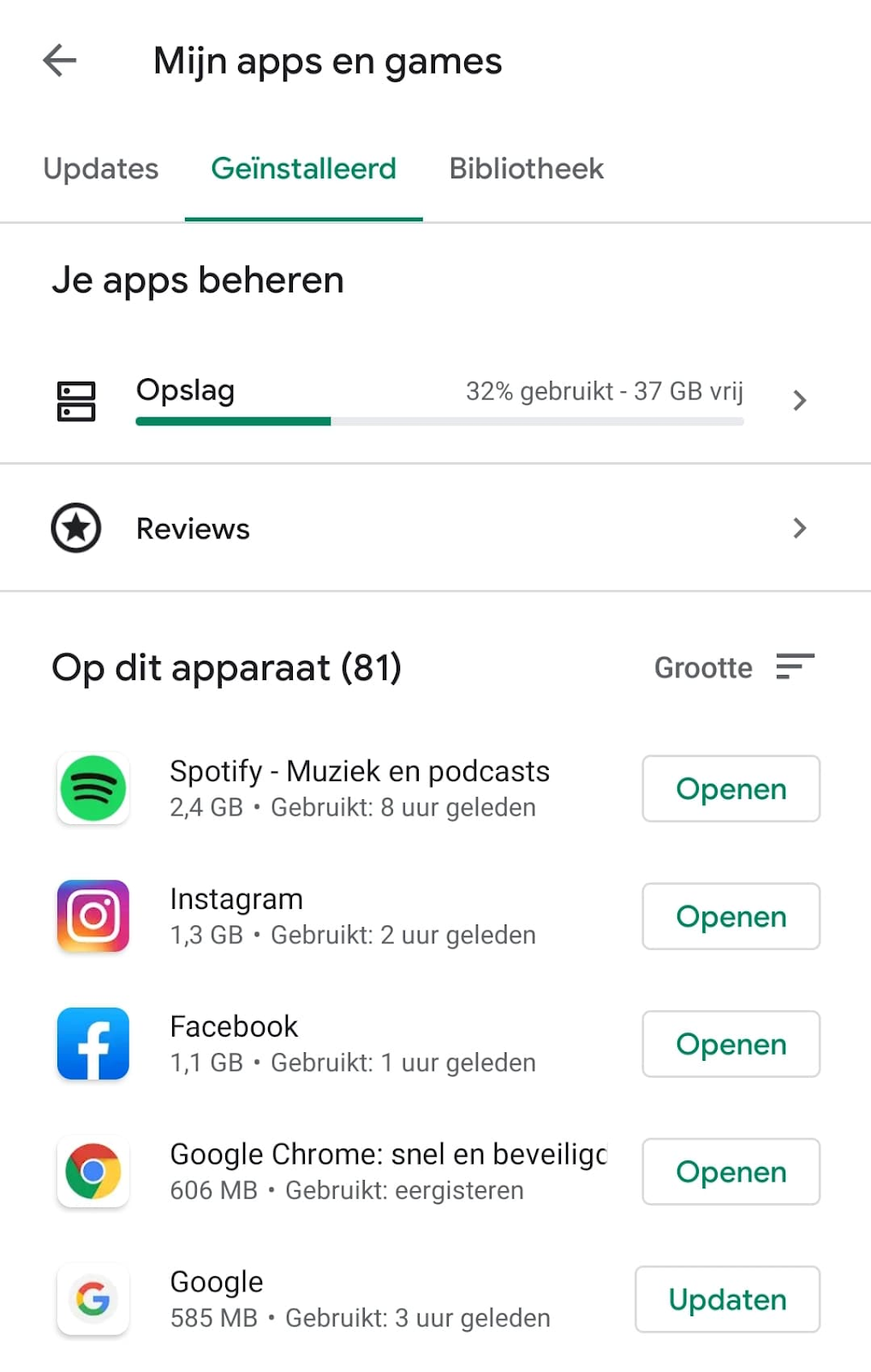 Android geheugen vrijmaken door apps te verwijderen