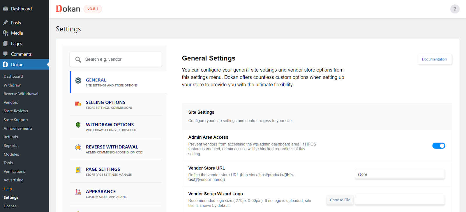 A screenshot of configuring Dokan multivendor to build a b2b wholesale marketplace