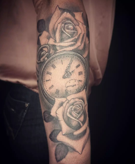 Clock With Rose Tattoo