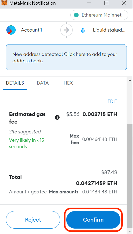 stake ETH with lido