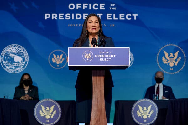 Representative Deb Haaland of New Mexico was nominated to lead the Interior Department. She is the first Native American to be chosen for a cabinet position.