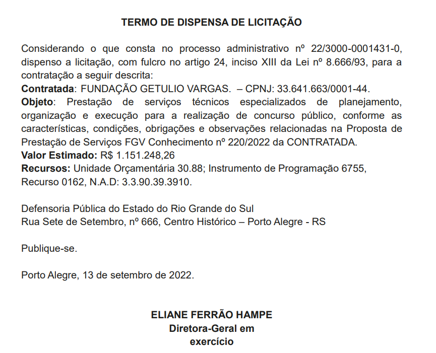 Concurso DPE RS: FGV é a banca organizadora do certame.