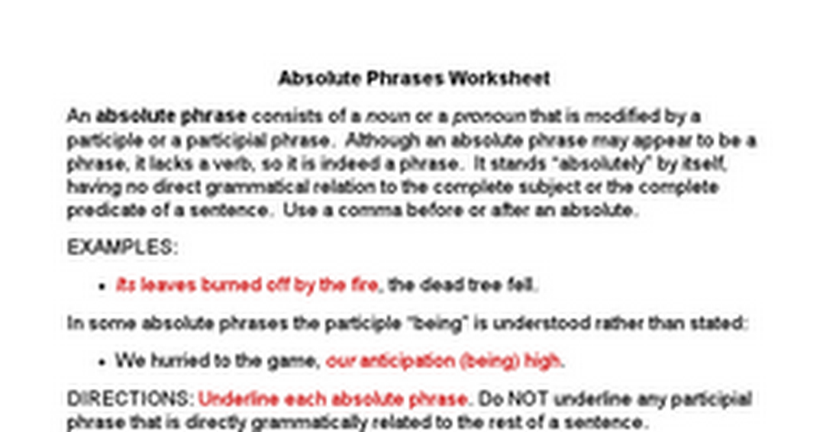 Absolutes Worksheet - Google Docs