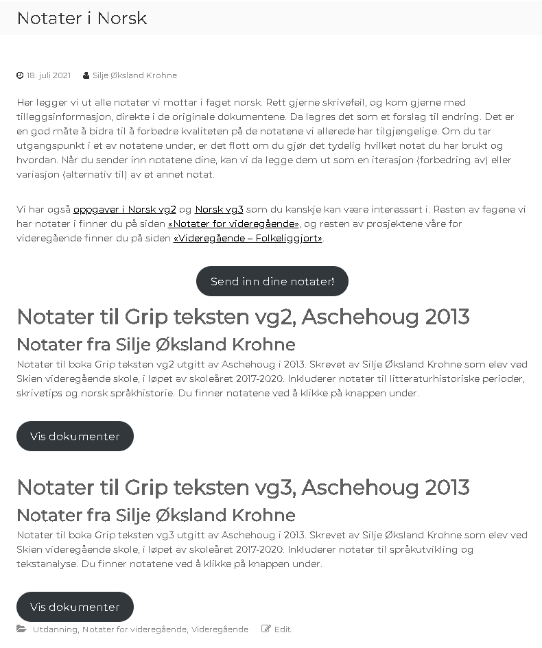 Bilde av siden til "Notater i norsk"