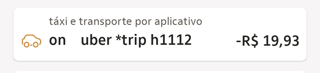 Exemplo de Uber trip no app do Itaú