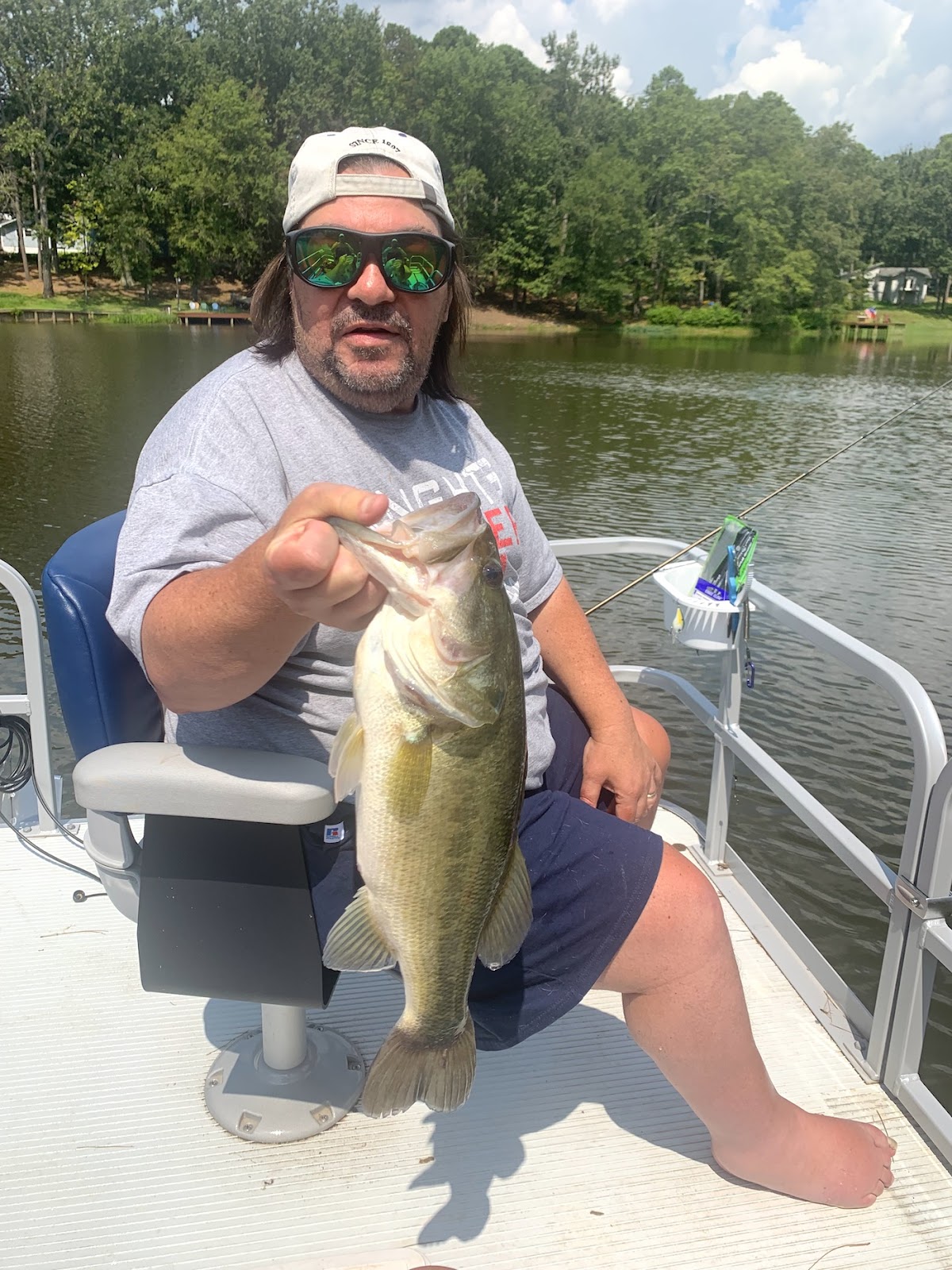 Bass fishing on pontoon boat