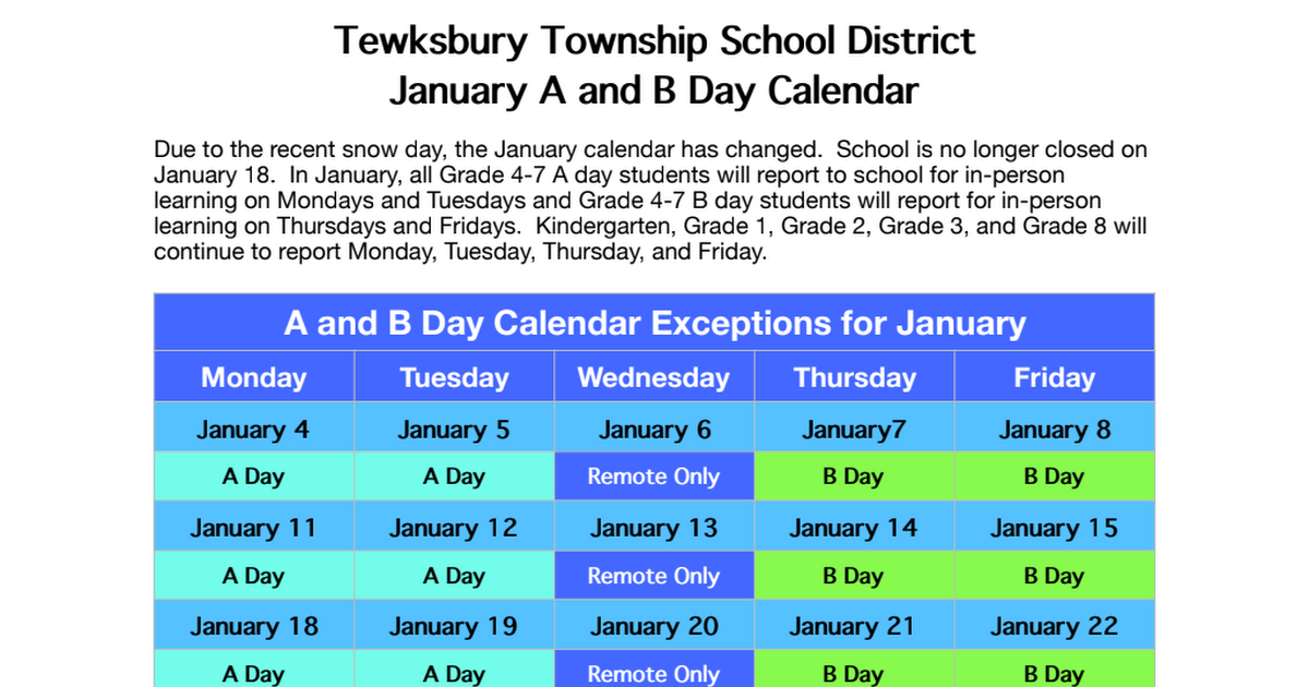 Tewksbury Township School District A and B Day January Calendar.pdf