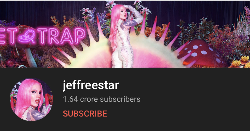 jeffree star's youtube banner with 1.64 corore subscribers shown
