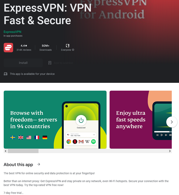 Express VPN app in the store