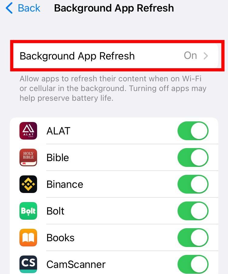 Tap on the Background App Refresh section at the top of the screen