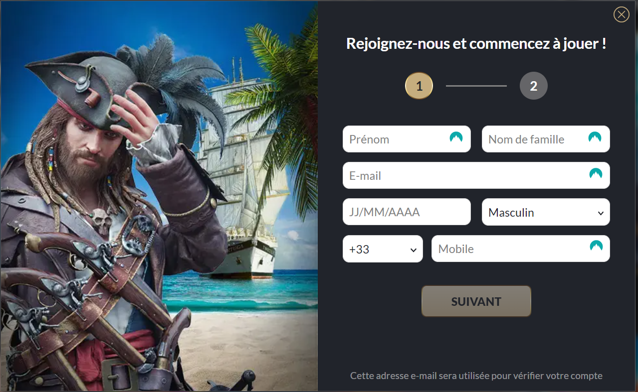 Processus d'inscription Tortuga Casino