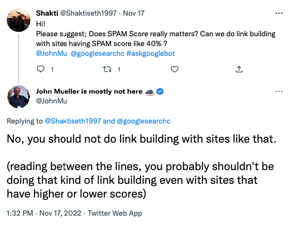 spam score in link building