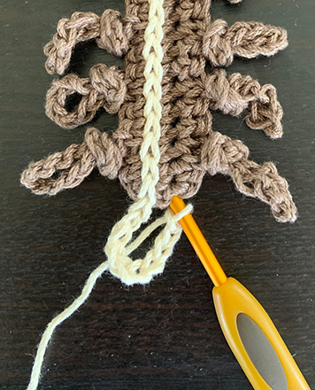 Demonstrating how a loop is formed combining slip stitch crochet and chains