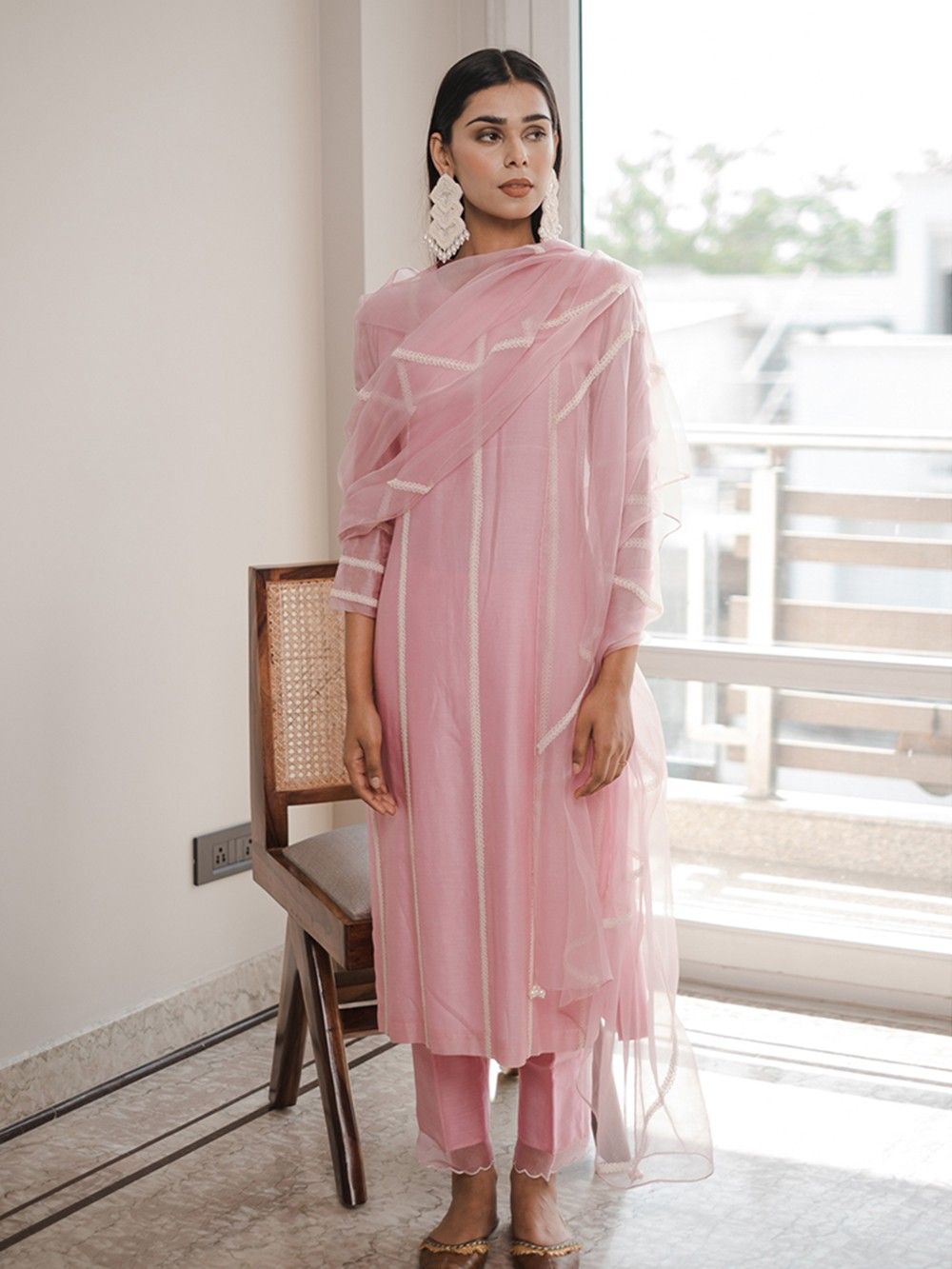 the loom - Lavender Hand Embroidered Chanderi Suit