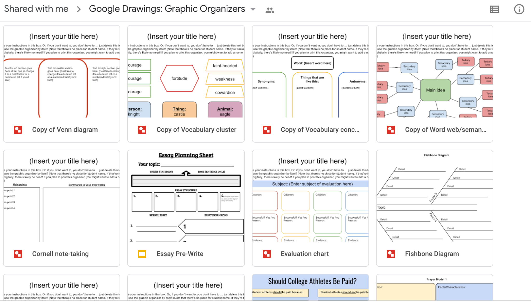 graphic organizer templates