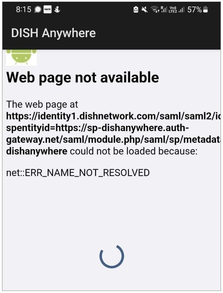 Dish Wherever app unreachable