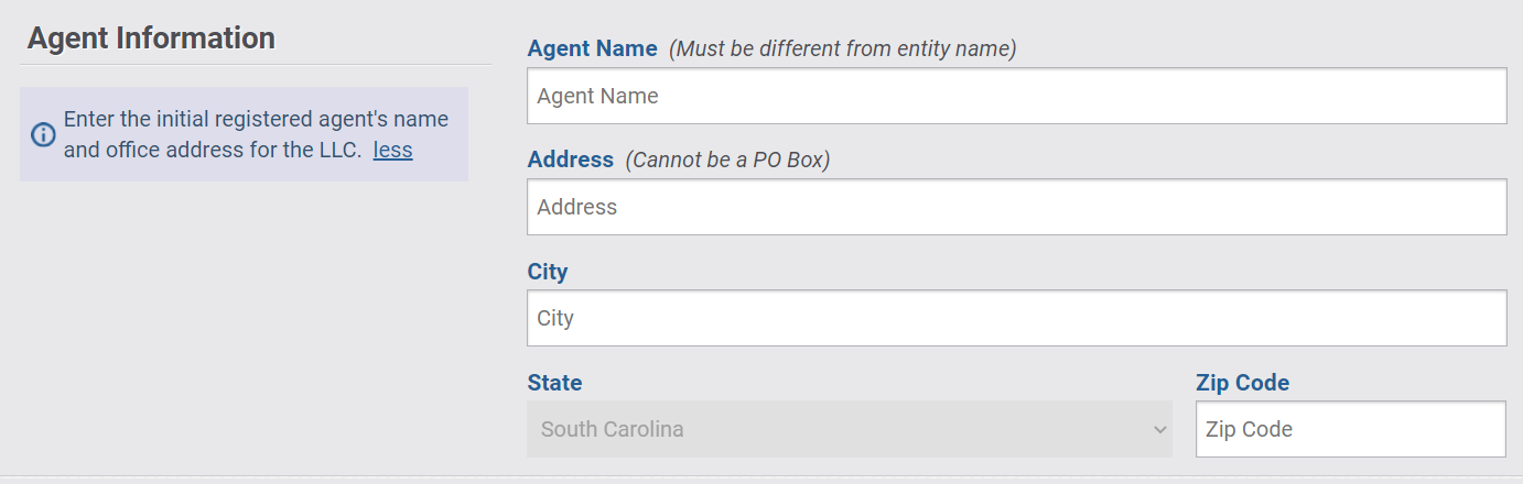 Agent Information for South Carolina LLC