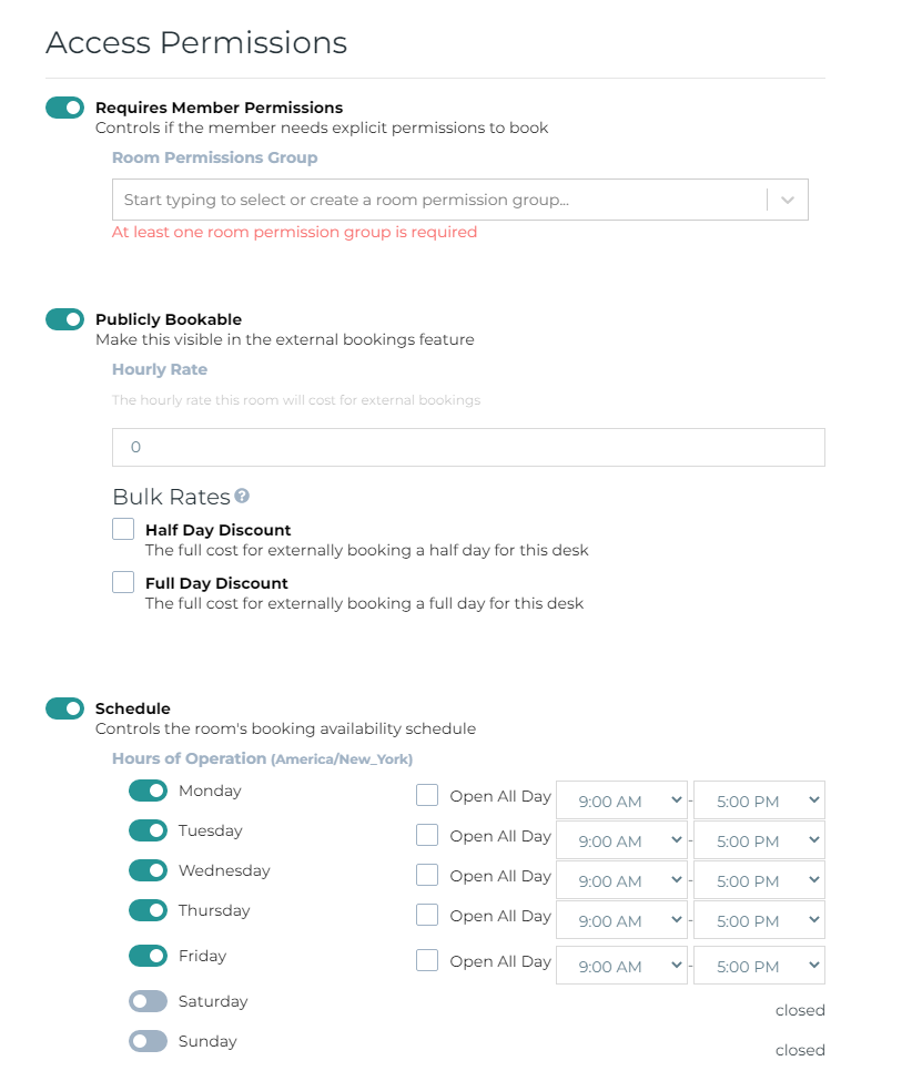 Screenshot of Coworks coworking space management software to make resources and room available on specific days