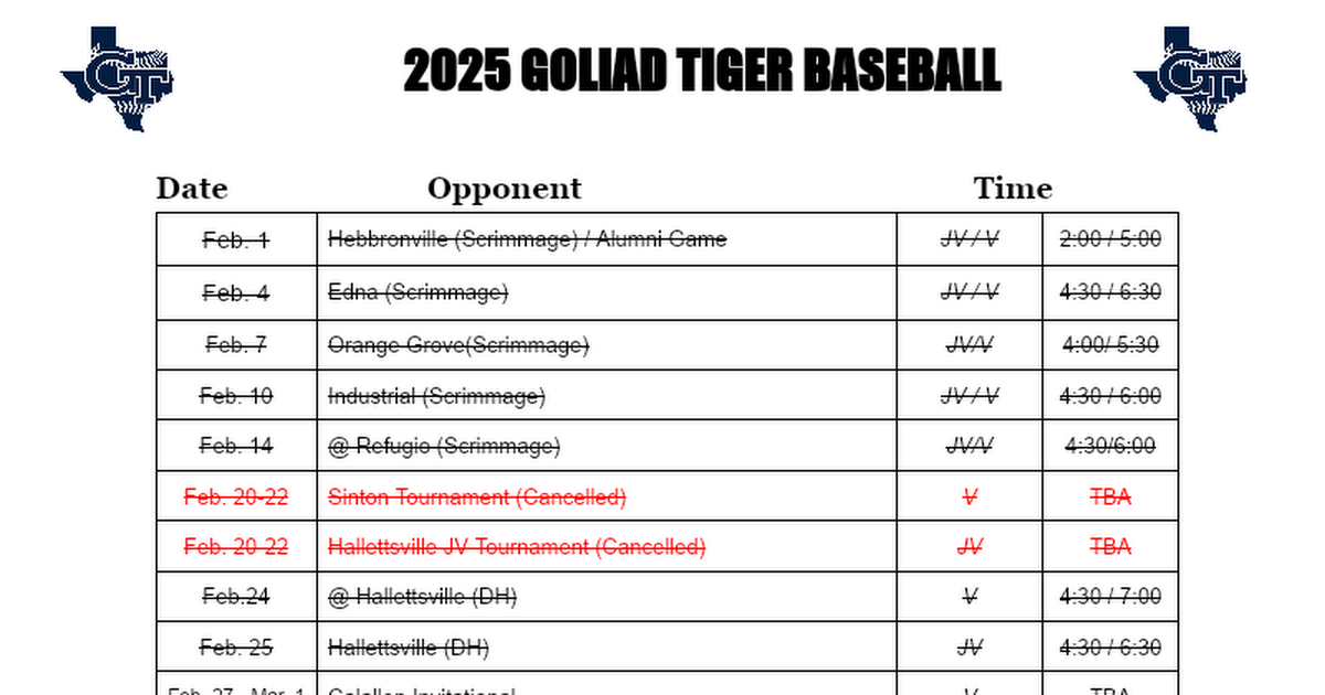 TIGER BASEBALL SCHEDULE Google Docs