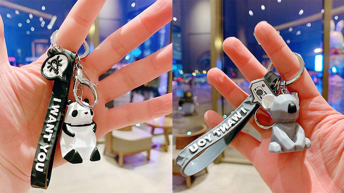 rubber keychain ring cartoon animals panda koala popular giveaway items