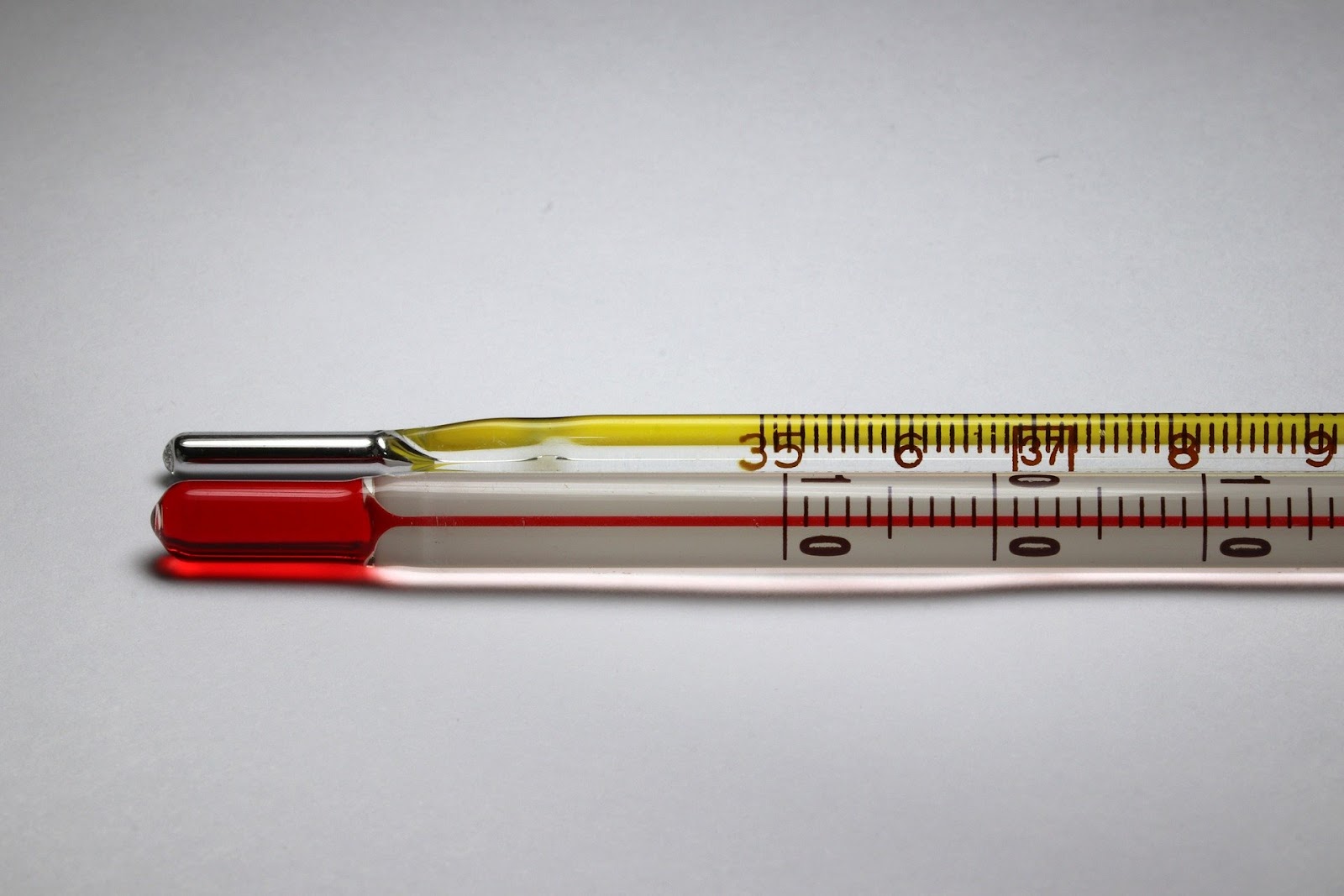 A classic mercury thermometer.