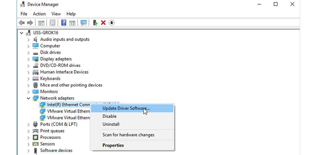 Update Network Drivers in the Device Manager