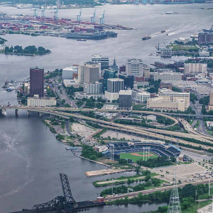 Aerial view of present-day Downtown Norfolk 