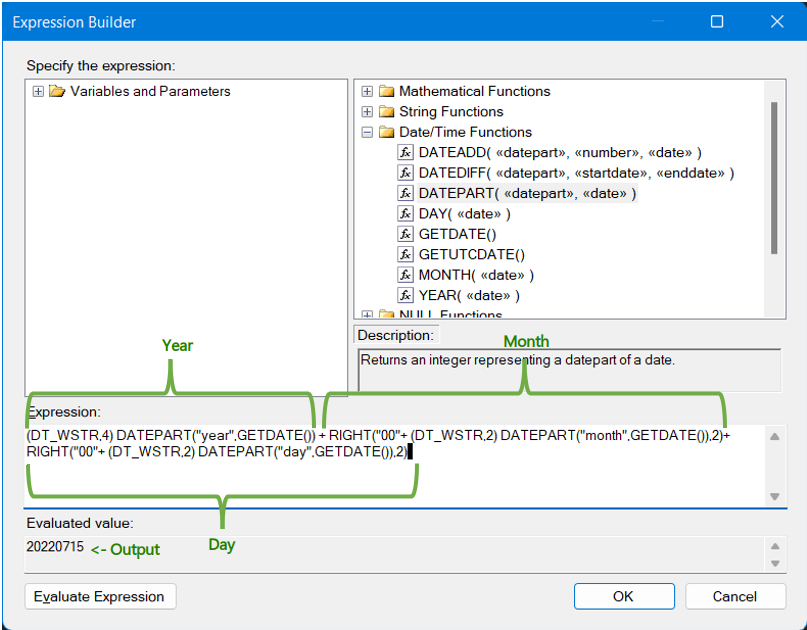 SSIS DateTime expression for getting the YYYYMMDD string format from current date.