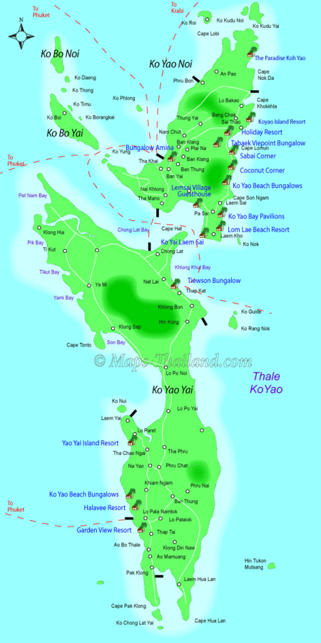 A map of Koh Yao Yai and Koh Yao Noi