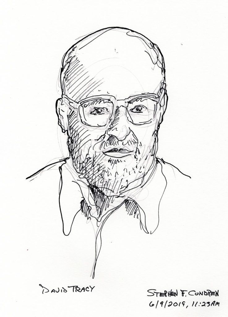 Pen & ink drawing of Roman Catholic Theologian, Father David Tracy.