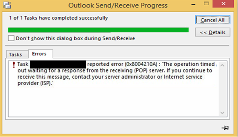 Outlook send receive error
