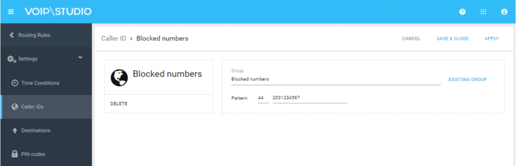 Register numbers to block on VoIPstudio