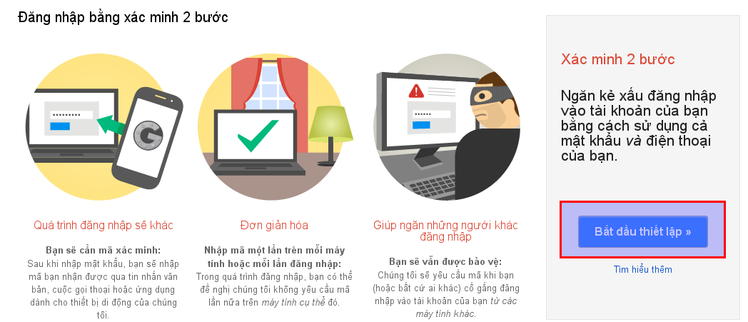 Cấu hình xác minh hai bước Google