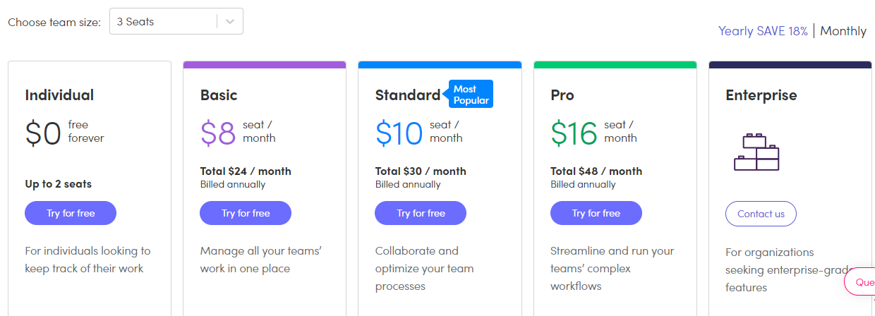 Monday pricing plans