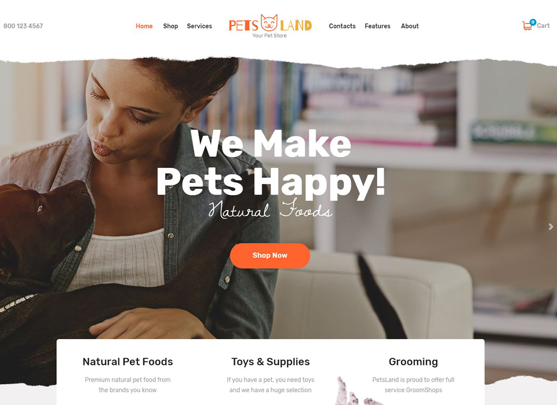 Tierras de animales domésticos |  Tema de WordPress para tienda de mascotas y veterinaria