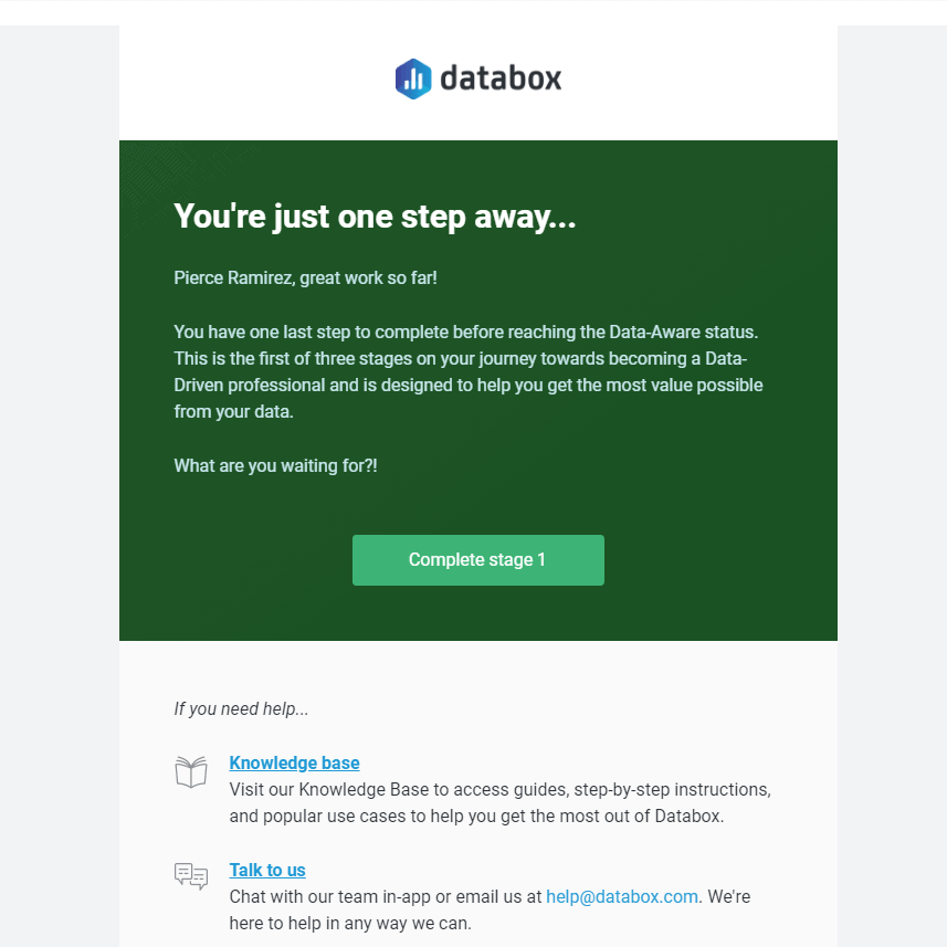 Databox's onboarding email