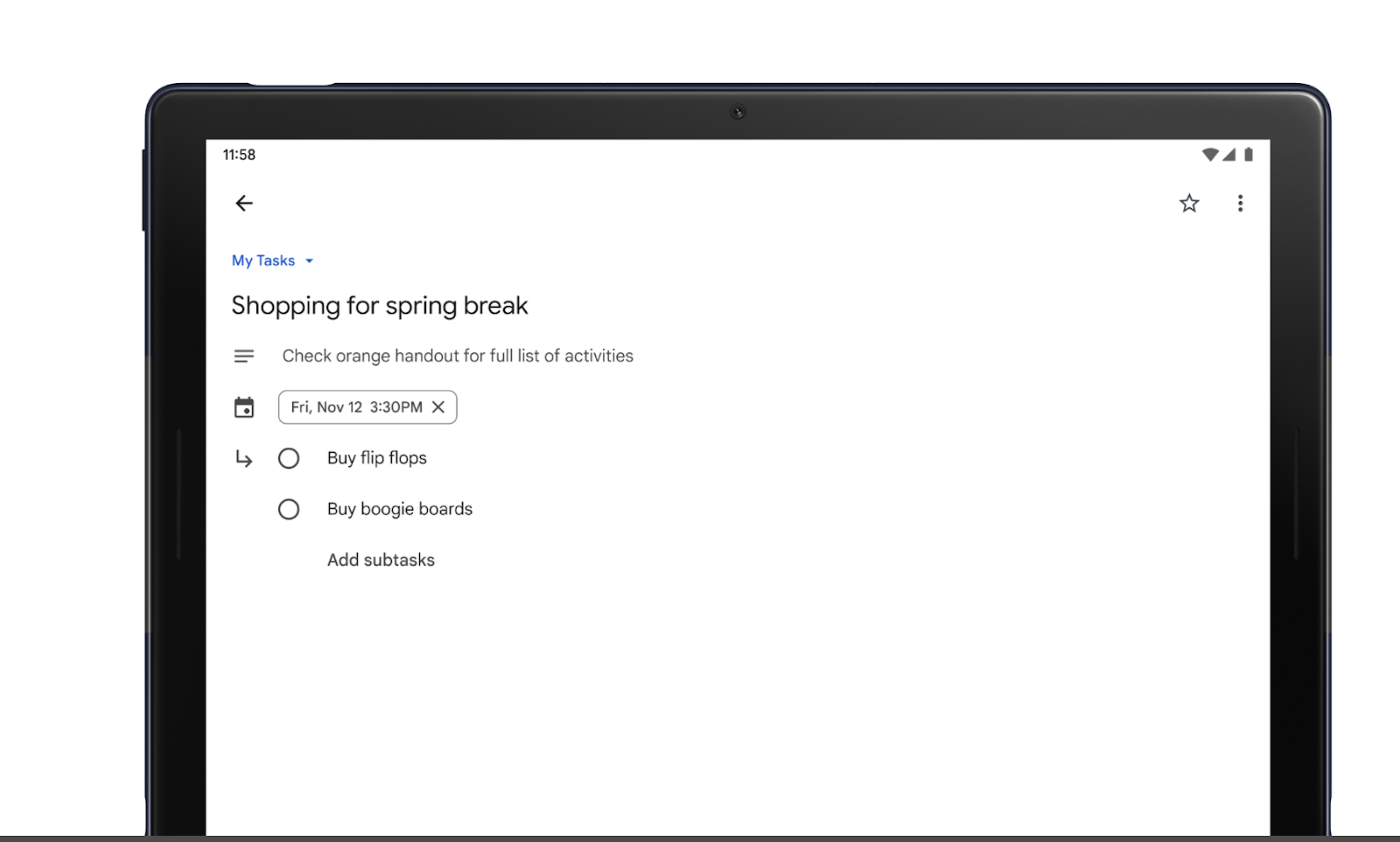 Google Tasks used as a to-do list