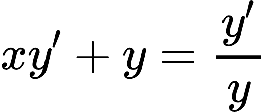 {"type":"align*","font":{"family":"Arial","color":"#000000","size":10},"id":"7-0","code":"\\begin{align*}\n{xy^{\\prime }+y}&={\\frac{y^{\\prime }}{y}}\t\n\\end{align*}","ts":1603620437323,"cs":"9OnxJWV8BqbUQxmnXlebfw==","size":{"width":88,"height":36}}