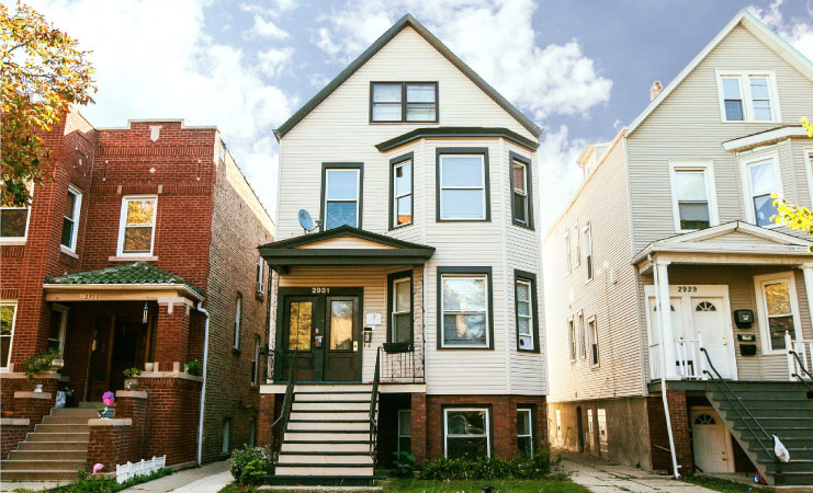 A three-story home in Chicago’s Avondale neighborhood. 