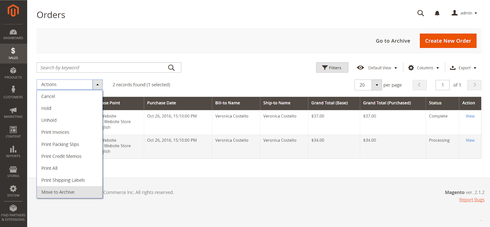 order archiving on magento commerce