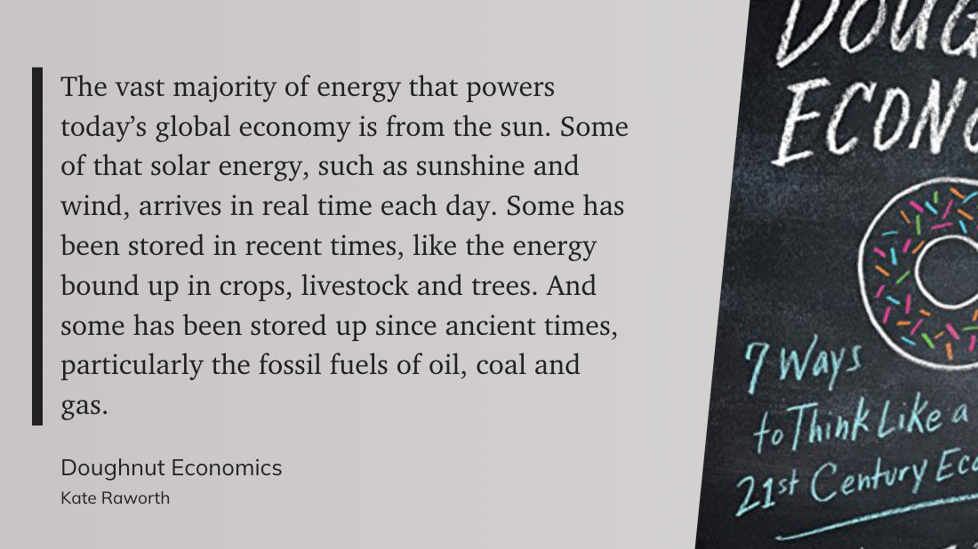 Quote from Kate Raworth reminding us that our energy comes from the sun