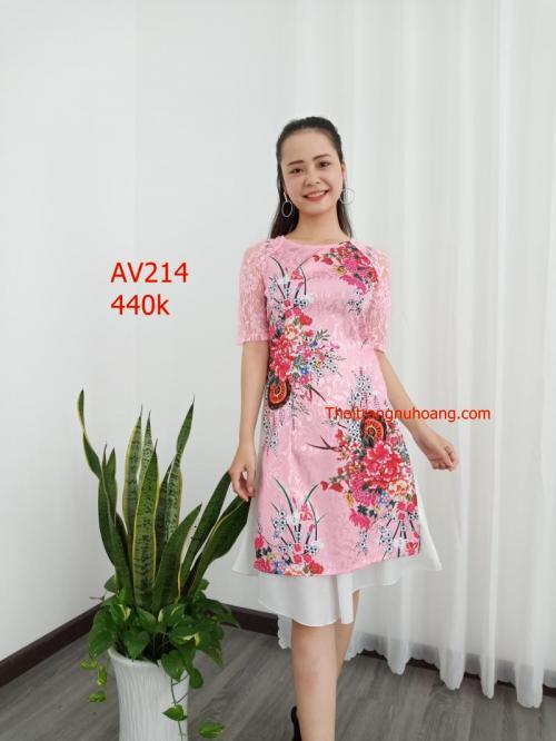 SET ÁO DÀI CÁCH TÂN GẤM HOA RƠI – AV214