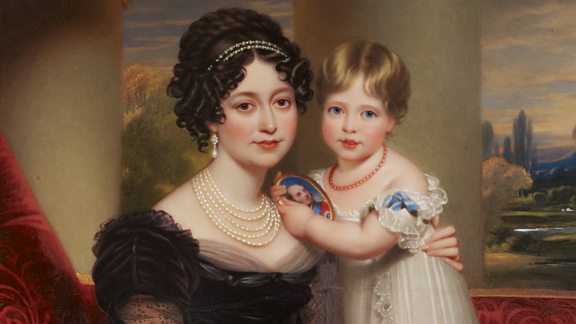 A portrait of a young Princess Victoria and her mother Victoria, Duchess of Kent in 1824.