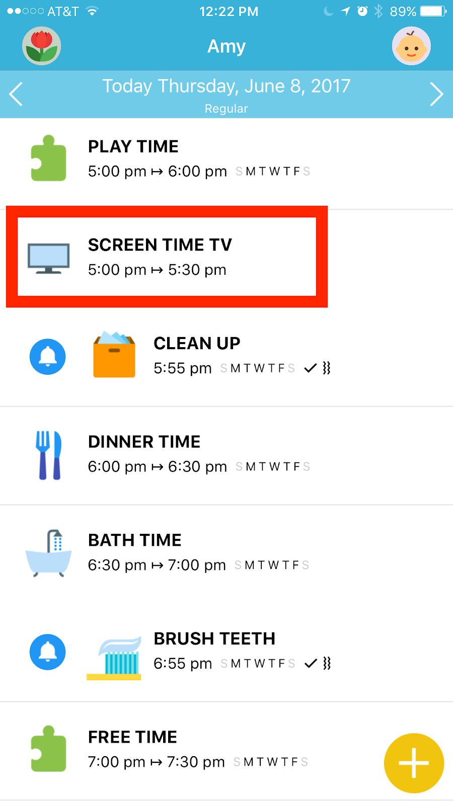 Octopus Watch app; select the event to modify