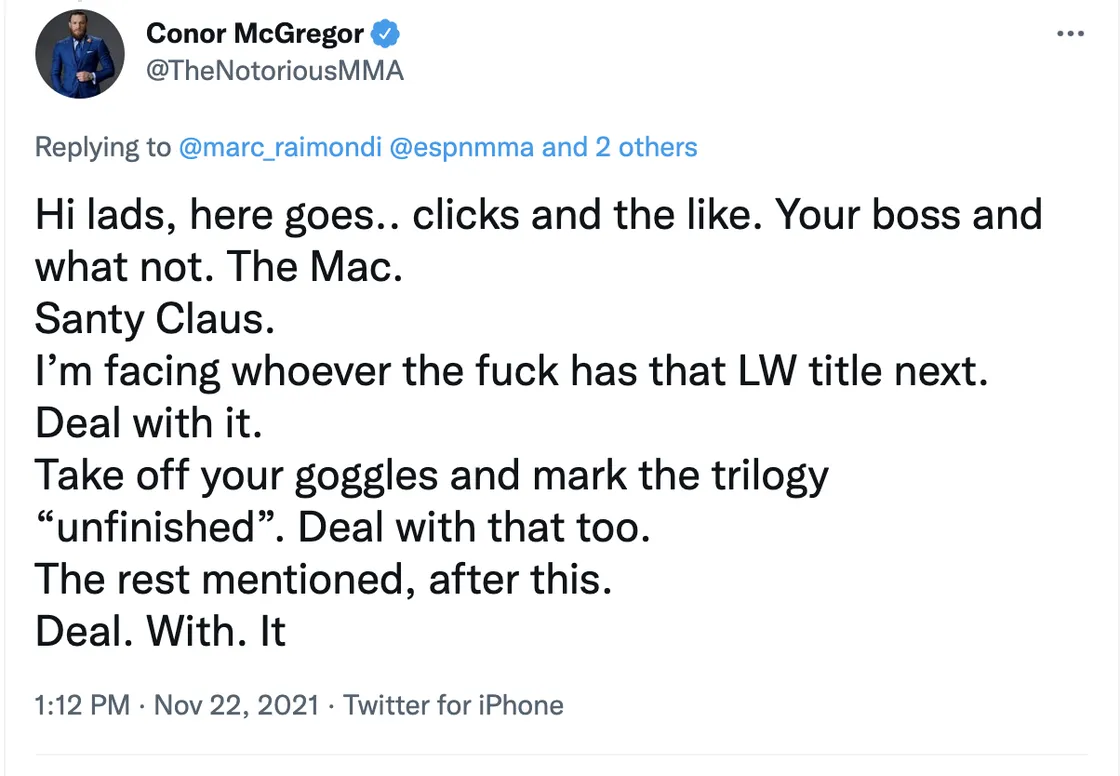 McGregor Promises He’s Fighting For Title In Return Fight | Inside Fighting