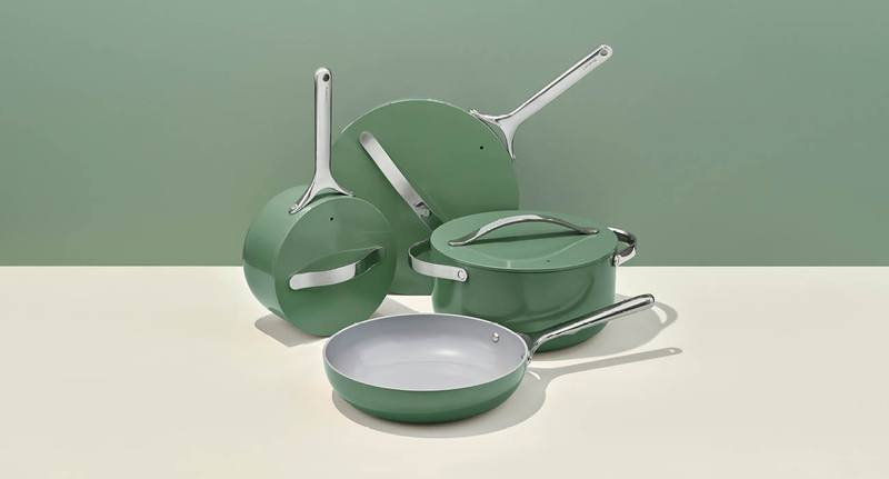 Caraway’s four-piece, non-toxic, non-stick set of ceramic pots and pans
